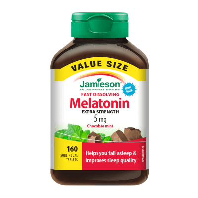 Jamieson Melatonin Extra Strength 5mg Chocolate Mint 160 Fast Dissolving Sublingual Tablets