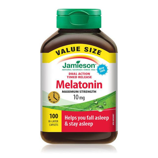 Jamieson Melatonin Maximum Strength 10mg Dual Action Timed Release VALUE SIZE 100 Caplets
