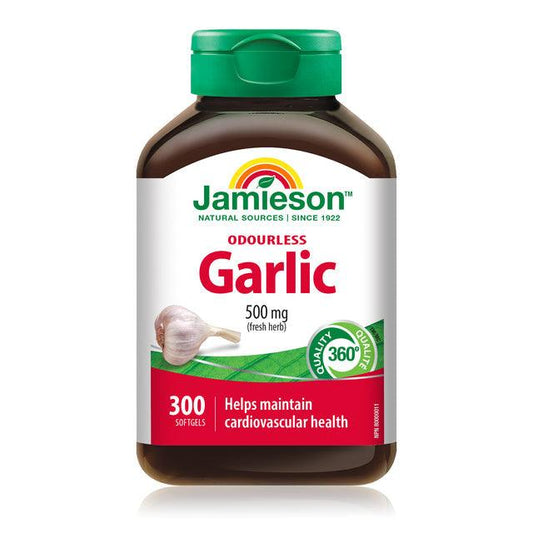 Jamieson Odourless Garlic 500mg raw herb 300 Softgels