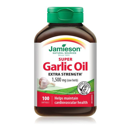 Jamieson Super Garlic Oil Extra Strength 1500mg raw herb 100 Softgels