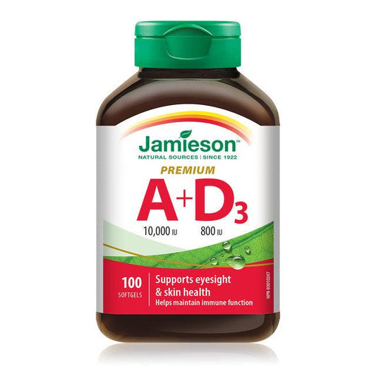 Jamieson Vitamin A 10,000IU + Vitamin D 800IU Premium 100 Softgels