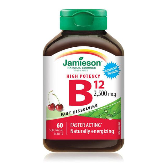 Jamieson Vitamin B12 2,500mcg Methylcobalamin Cherry 60 Fast Dissolving Sublingual Tablets