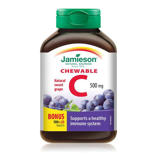 Jamieson Vitamin C 500mg Natural Sweet Grape BONUS SIZE 120 Chewable