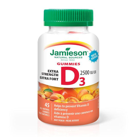Jamieson Vitamin D Extra Strength 2,500IU Juicy Peach 45 Gummies