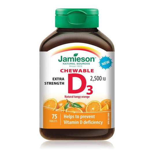 Jamieson Vitamin D Extra Strength 2,500IU Natural Tangy Orange 75 Chewable