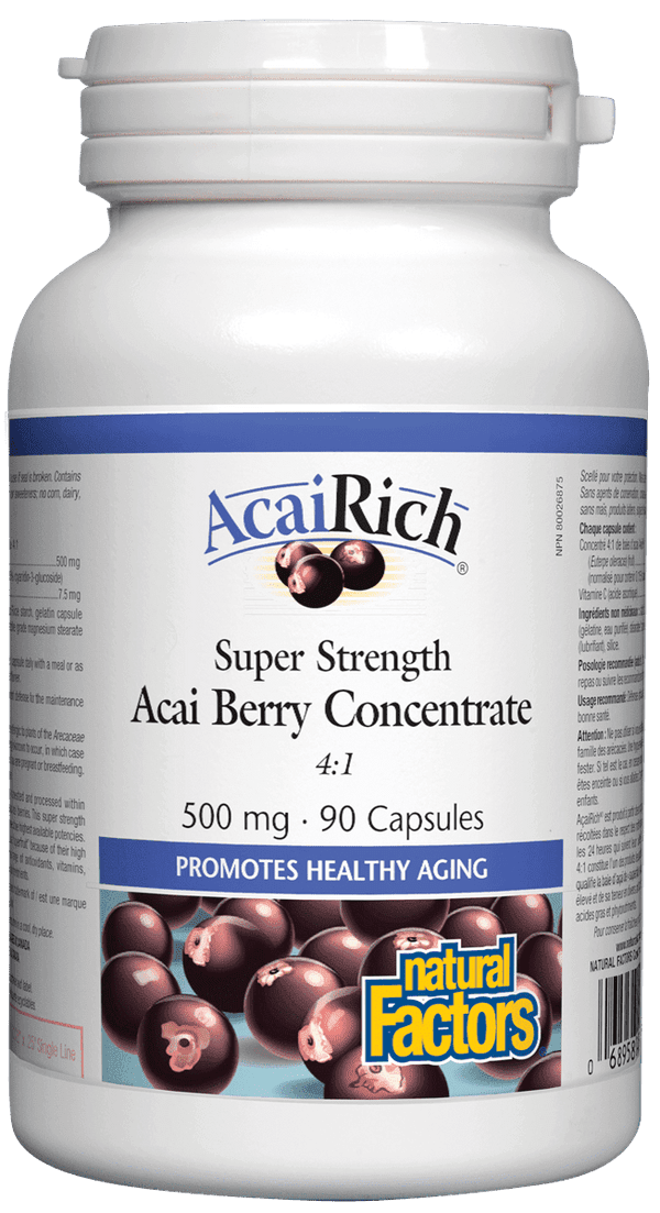 Natural Factors AcaiRich Super Strength Acai Berry Concentrate 500 mg 90 Capsules 