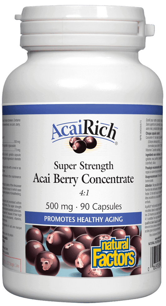 Natural Factors AcaiRich Super Strength Acai Berry Concentrate 500 mg 90 Capsules 
