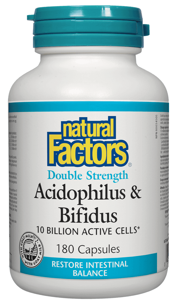 Natural Factors Acidophilus & Bifidus Double Strength 10 Billion Active Cells 180 Capsules