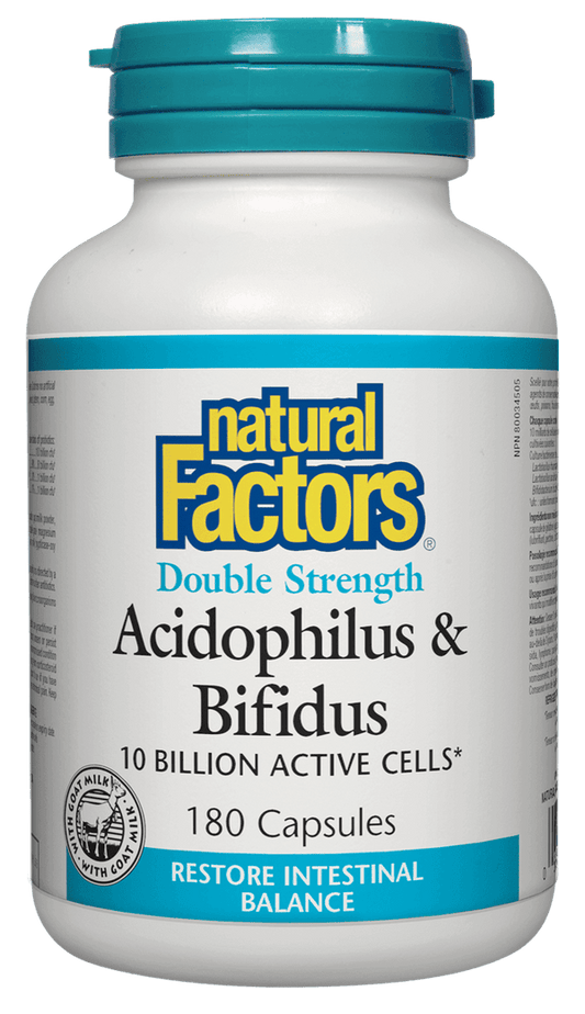 Natural Factors Acidophilus & Bifidus Double Strength 10 Billion Active Cells 180 Capsules