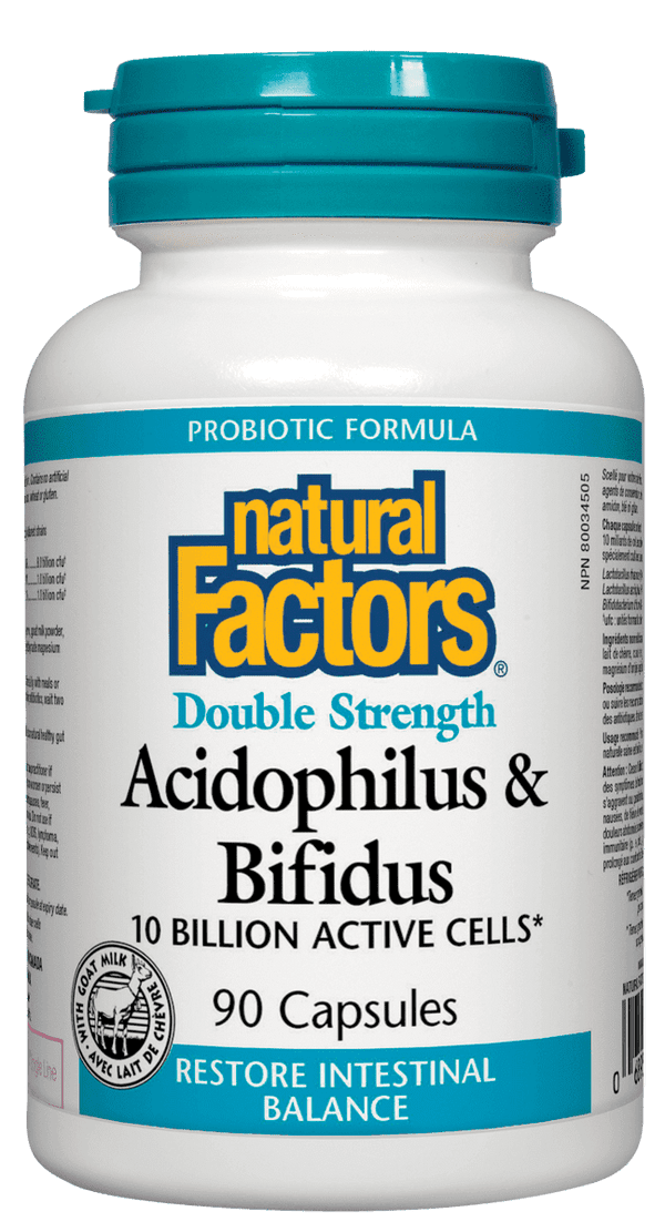 Natural Factors Acidophilus & Bifidus Double Strength 10 Billion Active Cells 90 Capsules