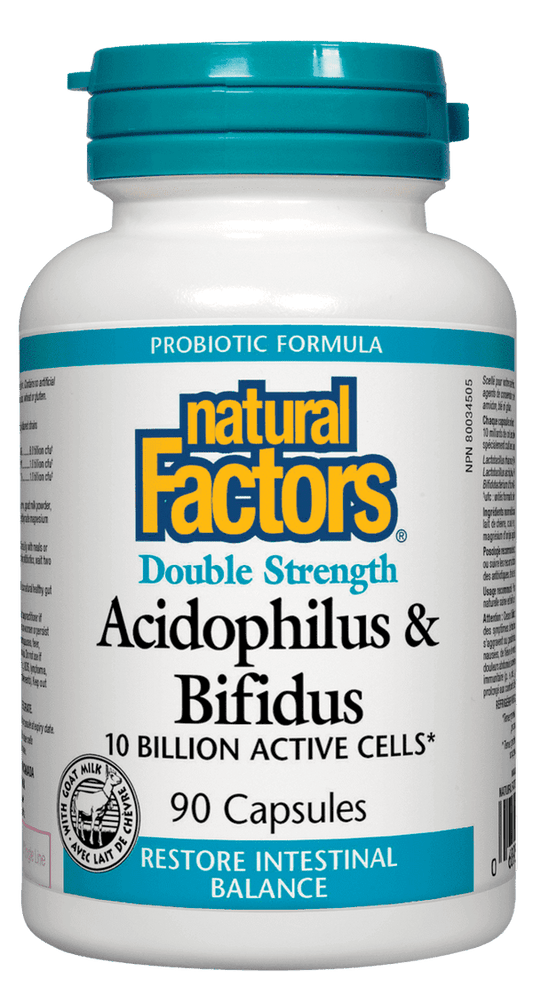 Natural Factors Acidophilus & Bifidus Double Strength 10 Billion Active Cells 90 Capsules