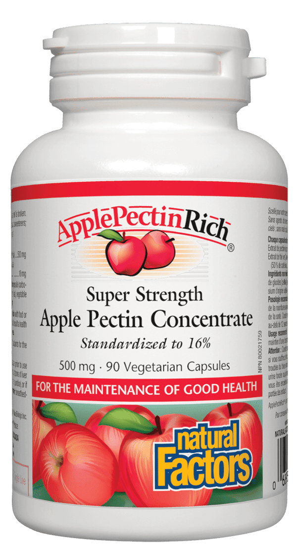 Natural Factors Apple Pectin Rich Super Strength Apple Pectin Concentrate 500 mg 90 Veg Capsules 