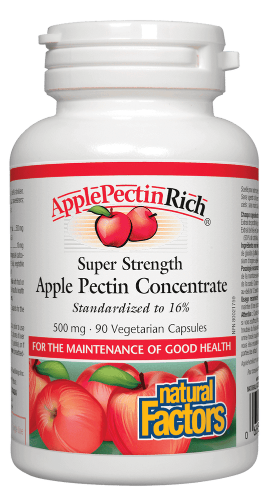 Natural Factors Apple Pectin Rich Super Strength Apple Pectin Concentrate 500 mg 90 Veg Capsules 