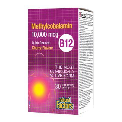 Natural Factors B12 Methylcobalamin 10,000 mcg Cherry 30 Tablets - Wellness Supplement