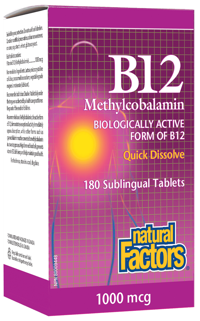 Natural Factors B12 Methylcobalamin 1000 mcg 180 Tablets - Wellness Supplement