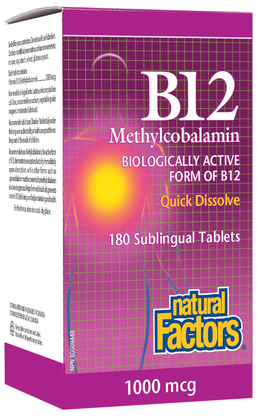 Natural Factors B12 Methylcobalamin 1000 mcg 180 Tablets - Wellness Supplement