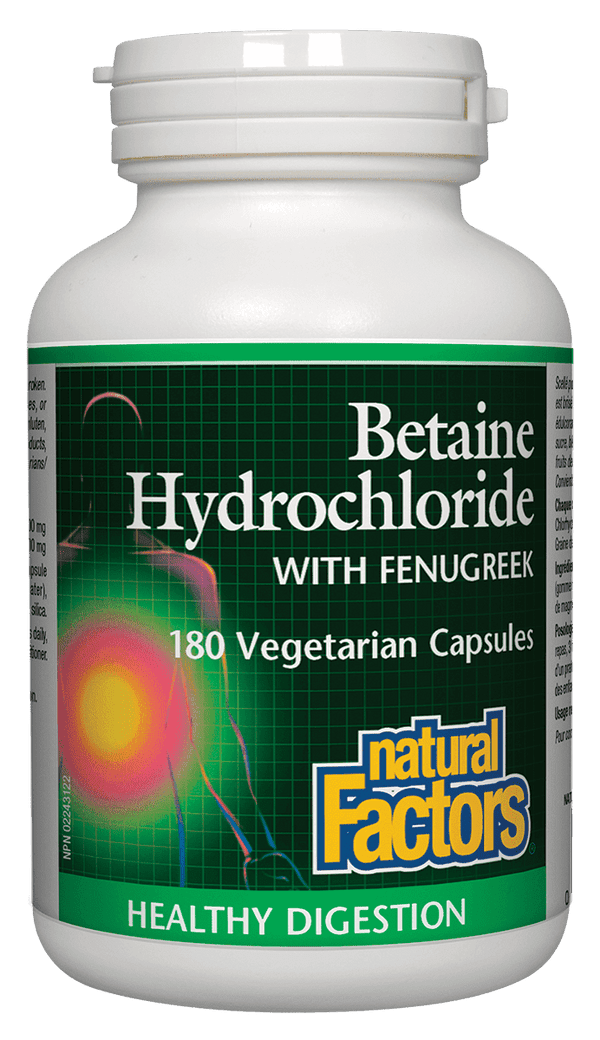 Natural Factors Betaine Hydrochloride with Fenugreek 180 Veg Capsules - Wellness Supplement
