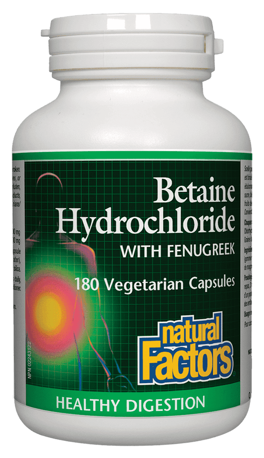 Natural Factors Betaine Hydrochloride with Fenugreek 180 Veg Capsules - Wellness Supplement
