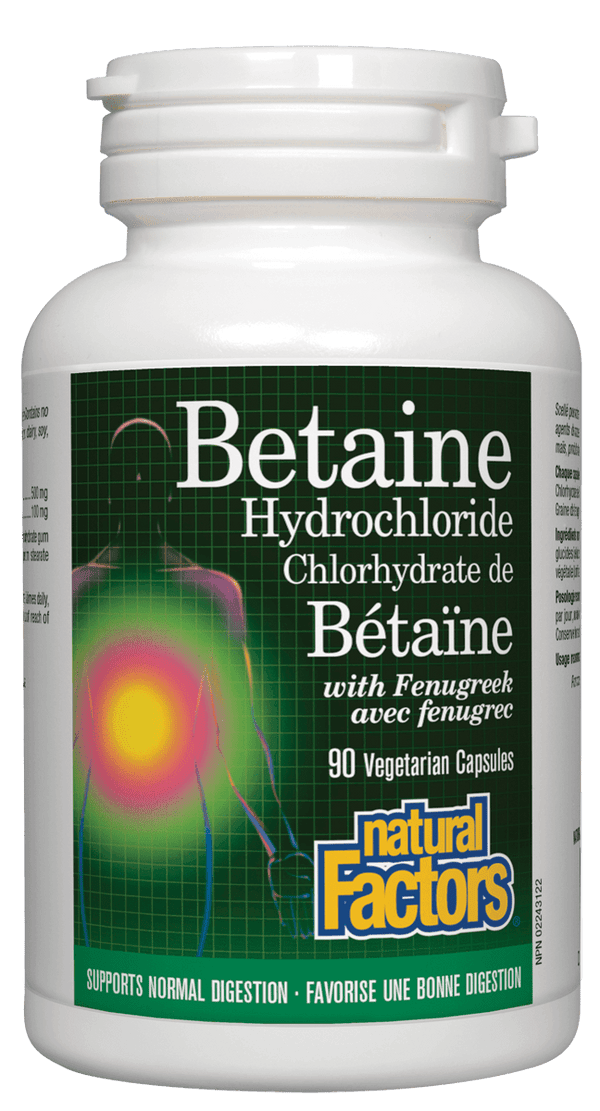 Natural Factors Betaine Hydrochloride with Fenugreek 90 Veg Capsules - Wellness Supplement