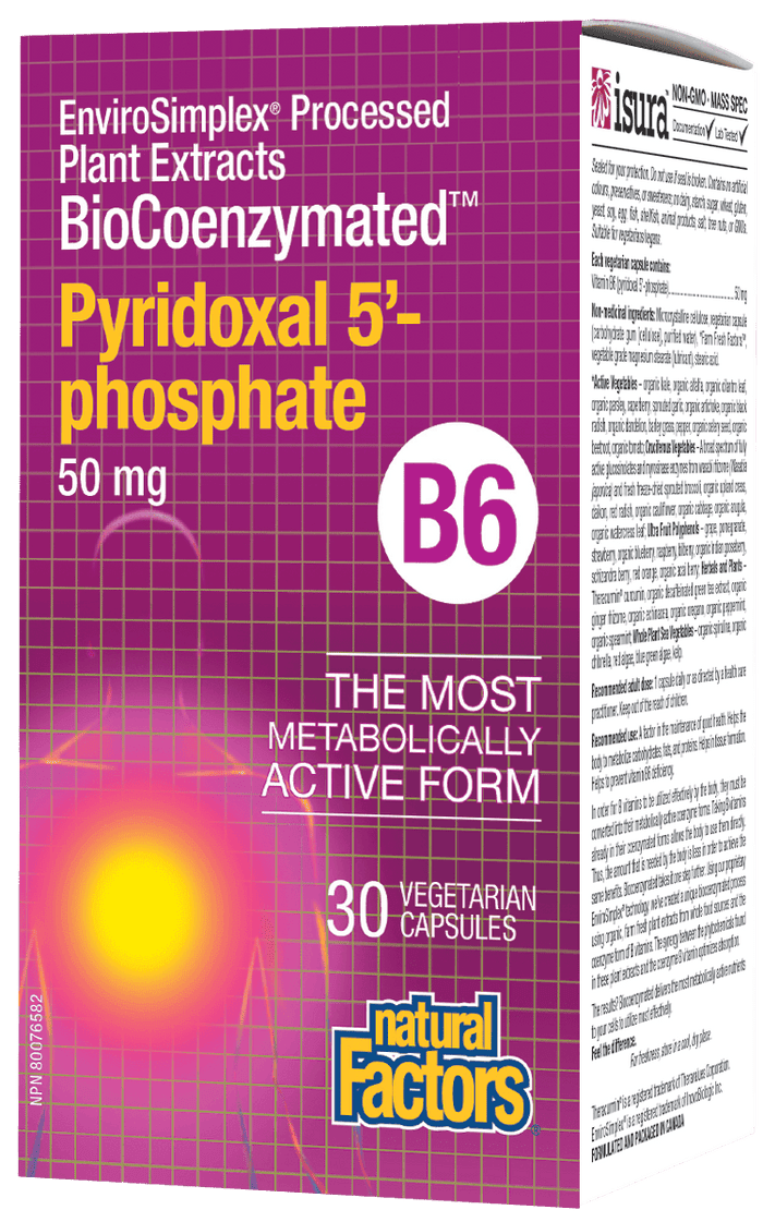Natural Factors BioCoenzymated Pyridoxal 5-phosphate B6 50 mg 30 Veg Capsules 