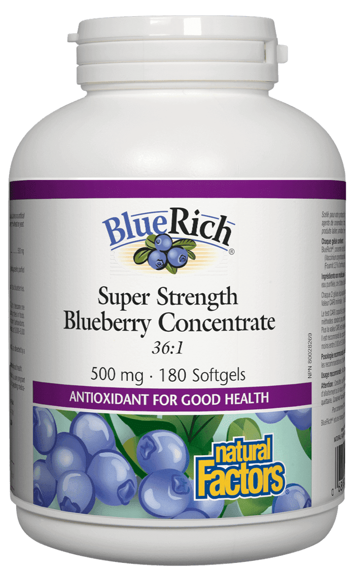 Natural Factors BlueRich Super Strength Blueberry Concentrate 500 mg 180 Softgels - Wellness Supplement
