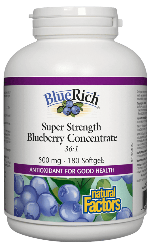 Natural Factors BlueRich Super Strength Blueberry Concentrate 500 mg 180 Softgels - Wellness Supplement