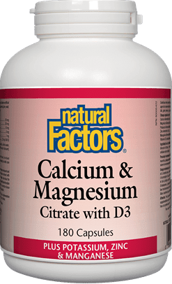 Natural Factors Calcium & Magnesium Citrate with D3 Plus Potassium Zinc & Manganese 180 Capsules - Wellness Supplement