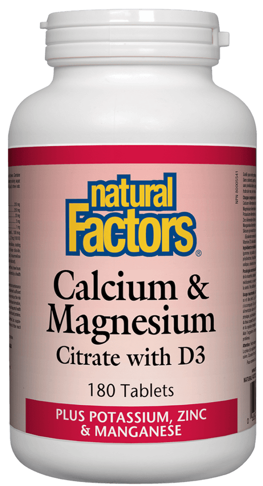 Natural Factors Calcium & Magnesium Citrate with D3 Plus Potassium Zinc & Manganese 180 Tablets - Wellness Supplement