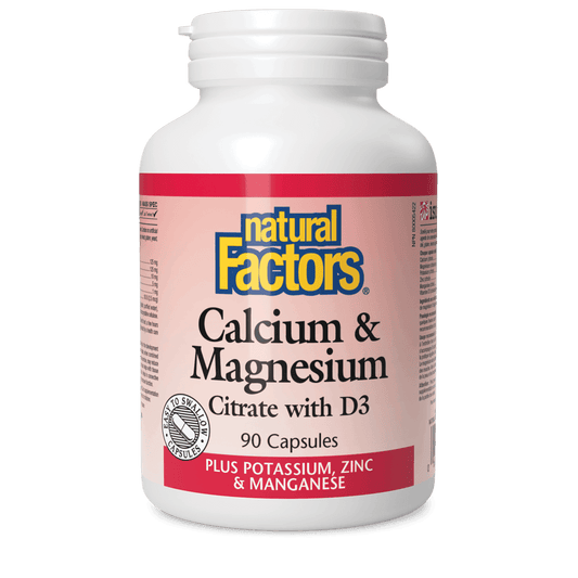 Natural Factors Calcium & Magnesium Citrate with D3 Plus Potassium Zinc & Manganese 90 Capsules - Wellness Supplement