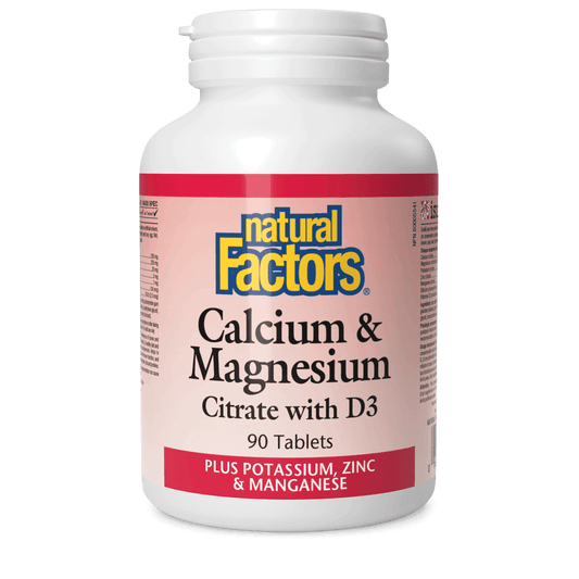 Natural Factors Calcium & Magnesium Citrate with D3 Plus Potassium Zinc & Manganese 90 Tablets - Wellness Supplement