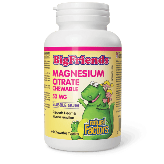 Natural Factors Chewable Magnesium Citrate 50 mg, Bubble Gum, Big Friends 60 Chewables 