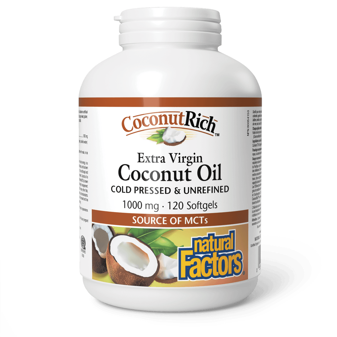 Natural Factors CoconutRich Extra Virgin Coconut Oil 1000 mg 120 Softgels 