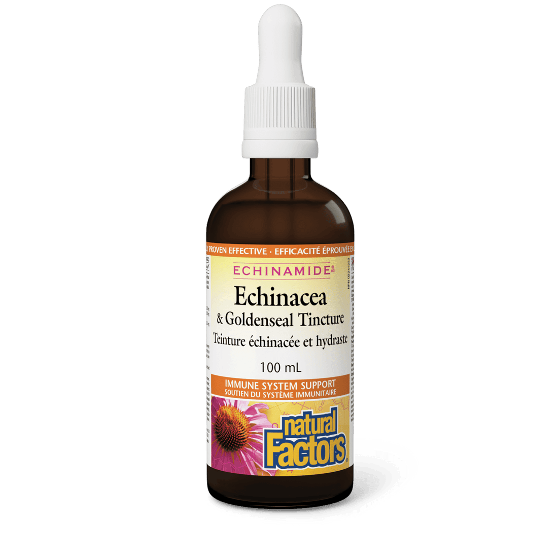 Natural Factors Echinacea & Goldenseal Tincture ECHINAMIDE 100mL - Wellness Supplement