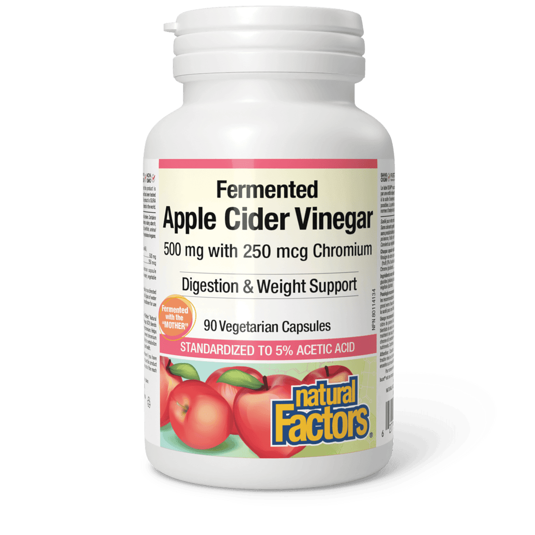 Natural Factors Fermented Apple Cider Vinegar with Chromium 90 Veg Capsules 