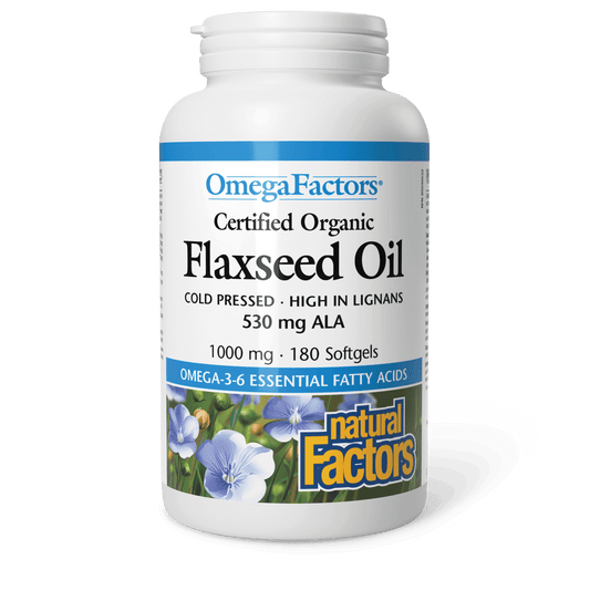 Natural Factors Flaxseed Oil Certified Organic 1000 mg OmegaFactors 180 Softgels 