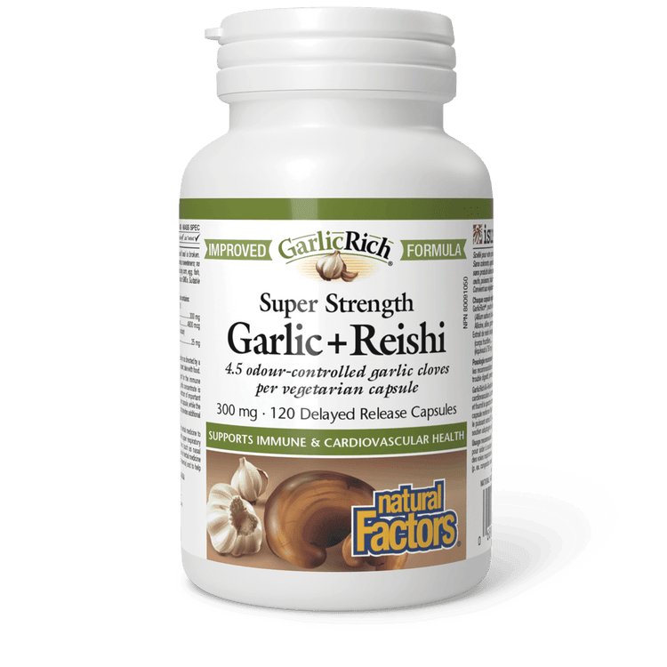 Natural Factors GarlicRich Garlic+Reishi Super Strength 300 mg 120 Capsules - Wellness Supplement