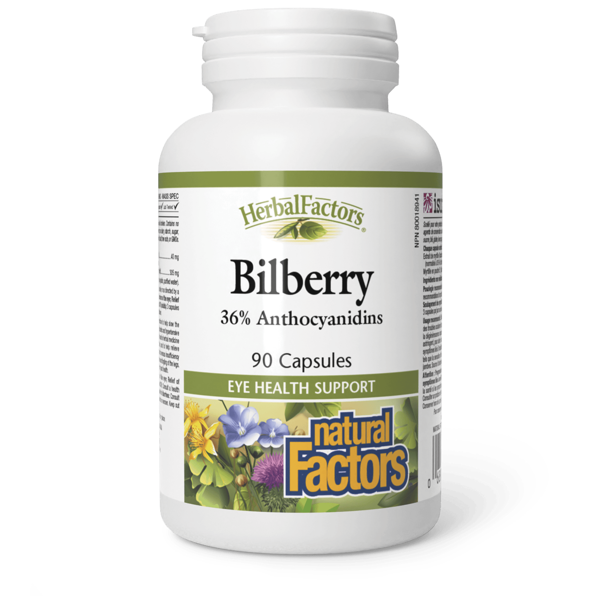 Natural Factors Herbal Factors Bilberry 90 Capsules 