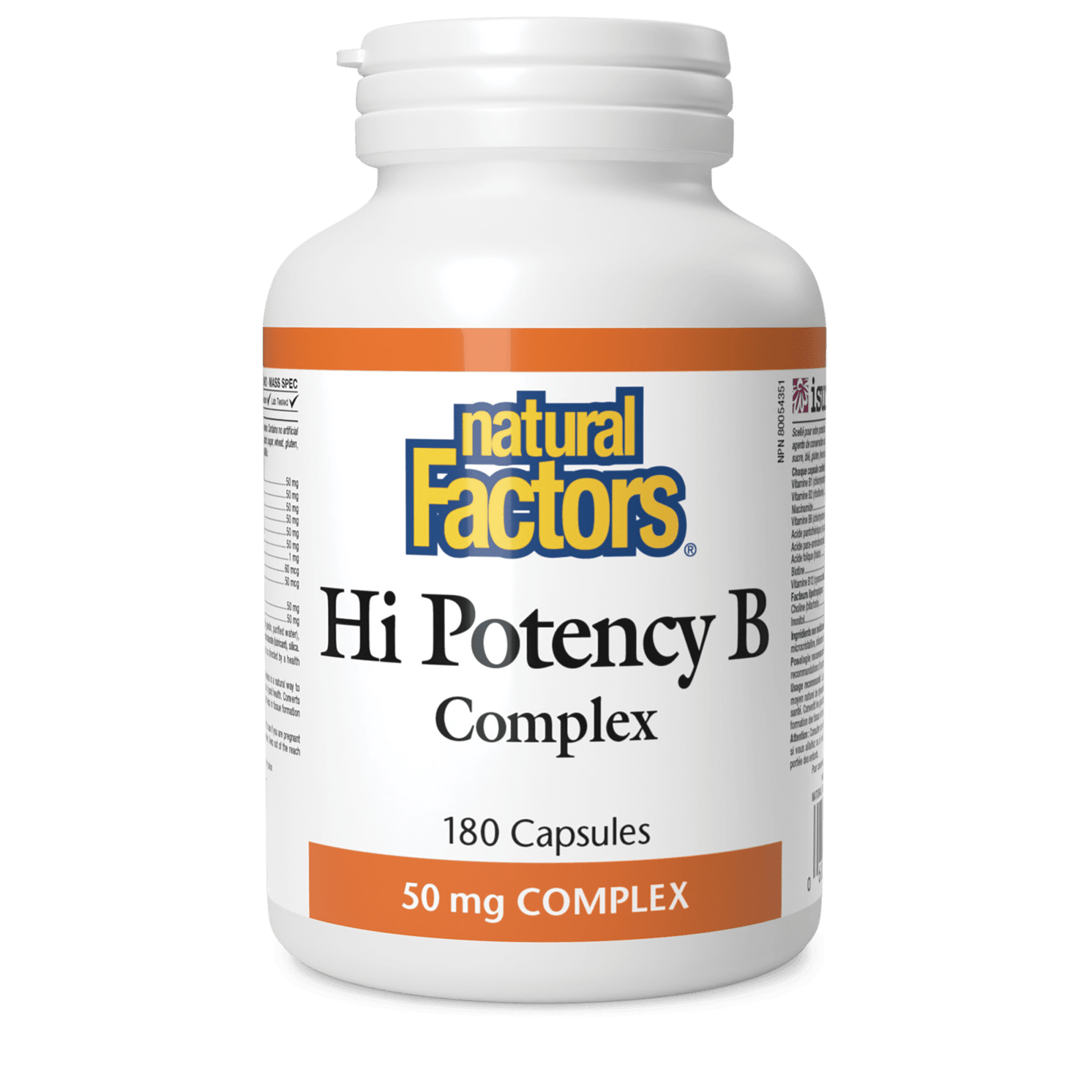 Natural Factors Hi Potency B Complex 50 mg 180 Capsules - Wellness Supplement