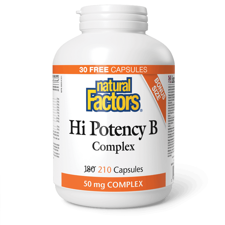 Natural Factors Hi Potency B Complex 50 mg BONUS SIZE (180+30) Capsules - Wellness Supplement