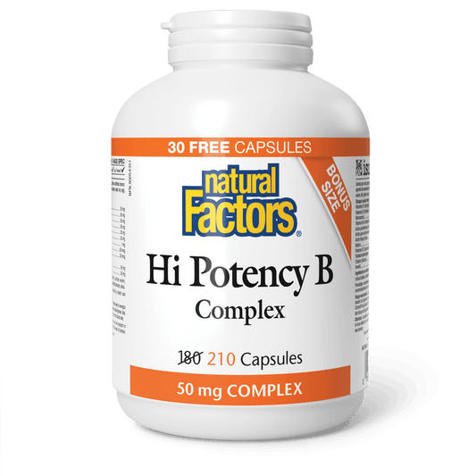 Natural Factors Hi Potency B Complex 50 mg BONUS SIZE (180+30) Capsules - Wellness Supplement