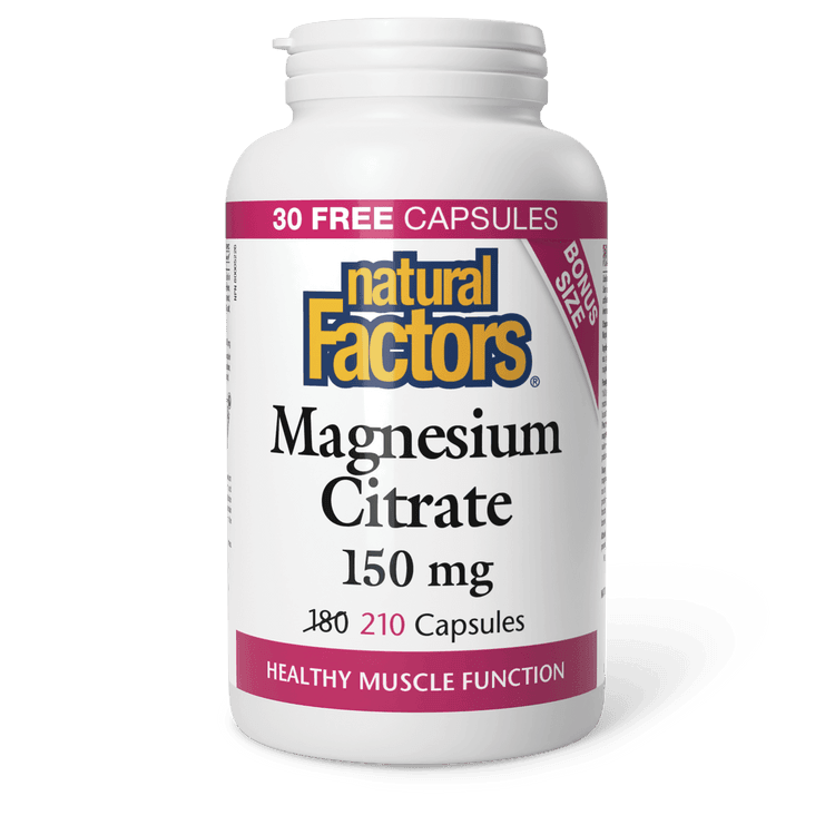 Natural Factors Magnesium Citrate 150 mg BONUS SIZE 180+30 Capsules 