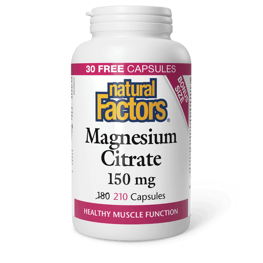 Natural Factors Magnesium Citrate 150 mg BONUS SIZE 180+30 Capsules 
