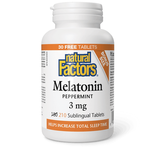 Natural Factors Melatonin 3 mg Peppermint BONUS SIZE 180+30 Tablets 