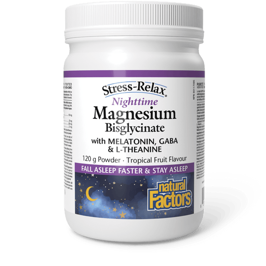 Natural Factors Nighttime Magnesium Bisglycinate Stress Relax 120g - Wellness Supplement