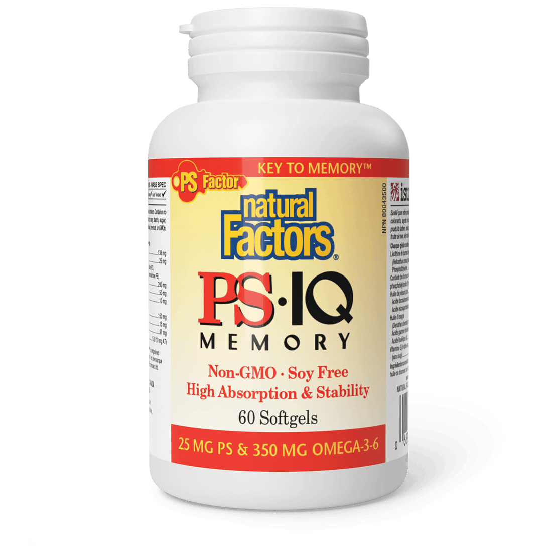 Natural Factors PS IQ Memory 25 mg PS & 350 mg Omega-3-6 60 Softgels - Wellness Supplement