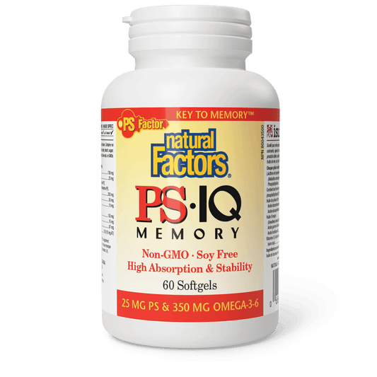 Natural Factors PS IQ Memory 25 mg PS & 350 mg Omega-3-6 60 Softgels - Wellness Supplement