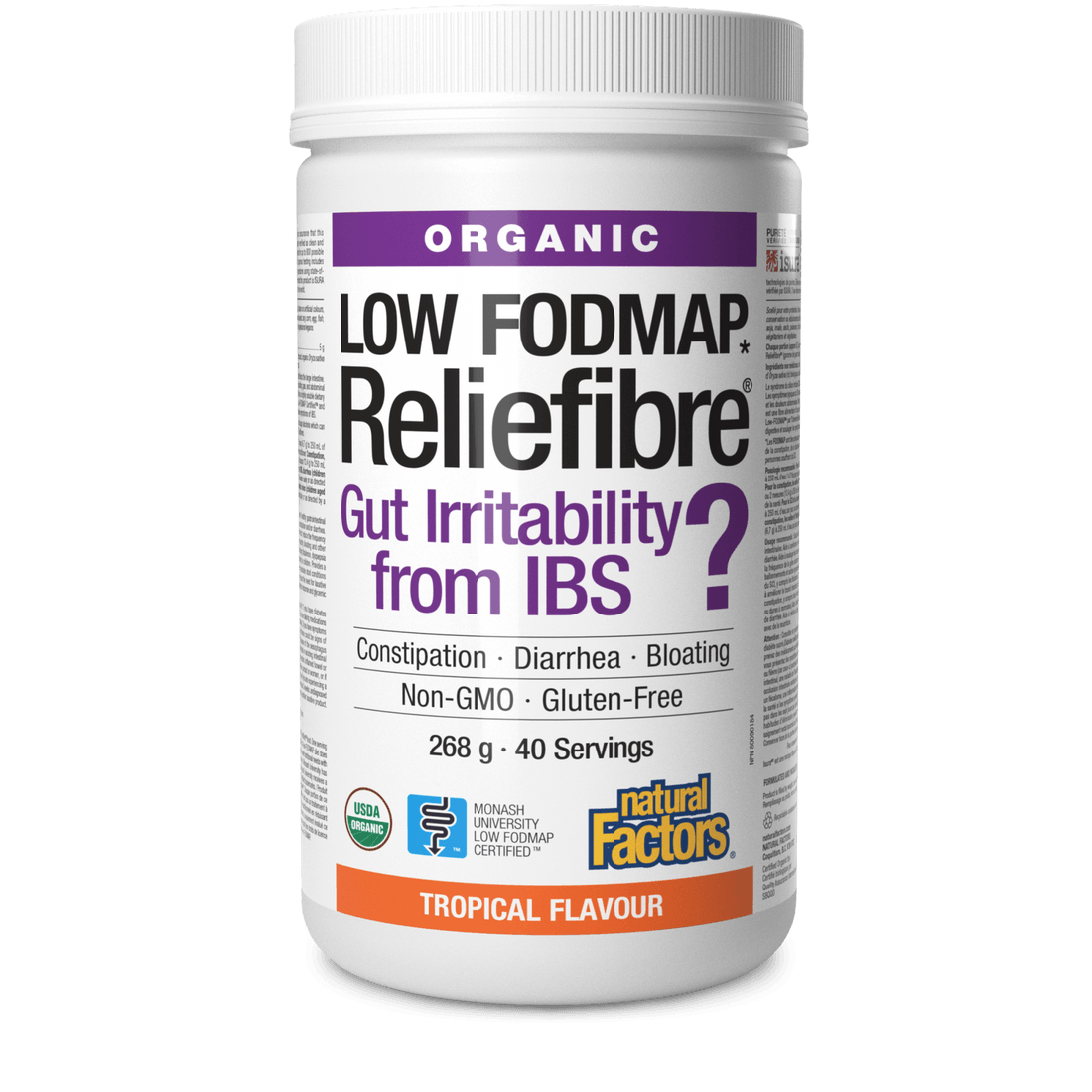 Natural Factors Reliefibre Organic Tropical Flavour 268g - Wellness Supplement