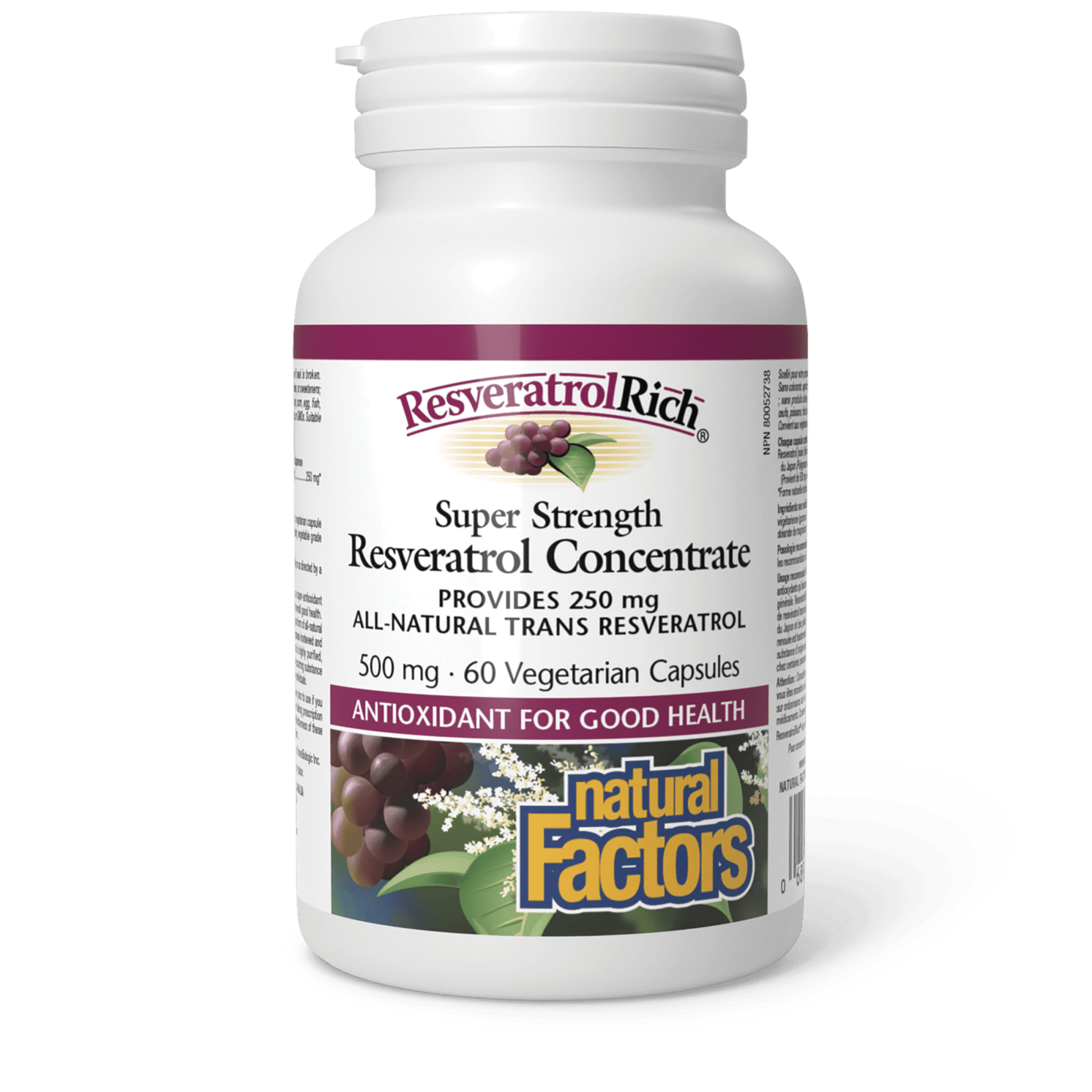 Natural Factors ResveratrolRich Super Strength Resveratrol Concentrate 500 mg 60 Veg Capsules 