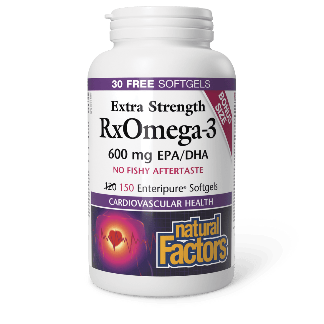 Natural Factors RxOmega-3 Extra Strength 600 mg Bonus Size (120+30) Softgels 