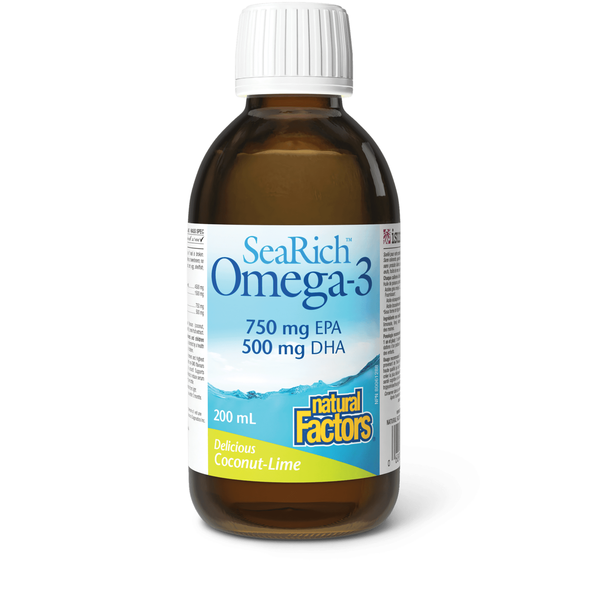 Natural Factors Sea Rich Omega-3 750 mg EPA/500 mg DHA Coconut-Lime 200mL - Wellness Supplement